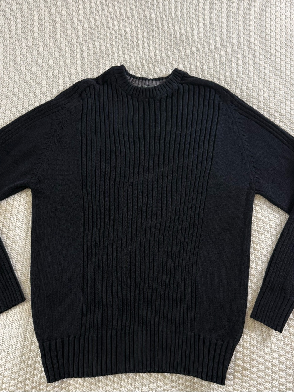 Oscar de la Renta Black Ribbed Crewneck Sweater 100% cotton